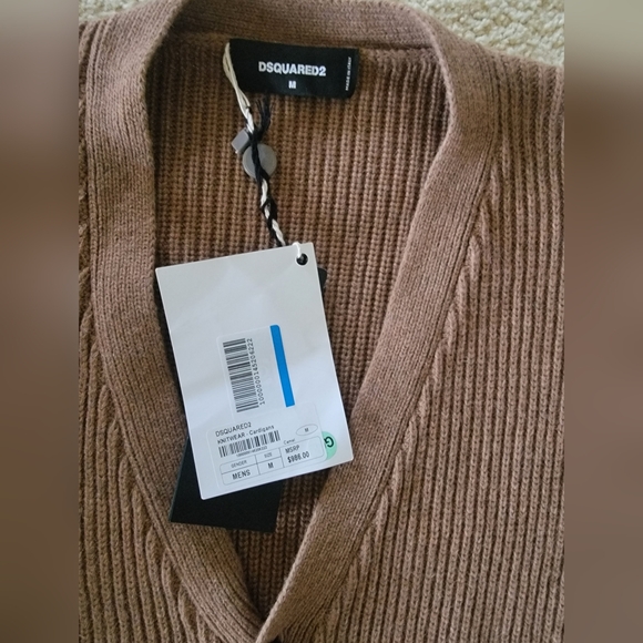 NWT Dsquared2 Men's Tan Cardigan Sweater, Size Medium, Made In Italy - Picture 7 of 7